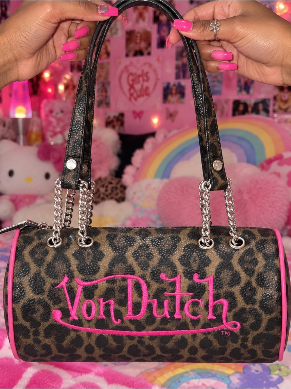 🔥 LIMITED DROP Von Dutch Pink Cheetah Barrel Bag NWT